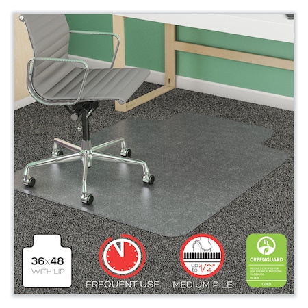 DEFLECTO Frequent Use Chair Mat, Med Pile Carpet, Roll, 36 x 48, Lipped, Clear CM14113COM